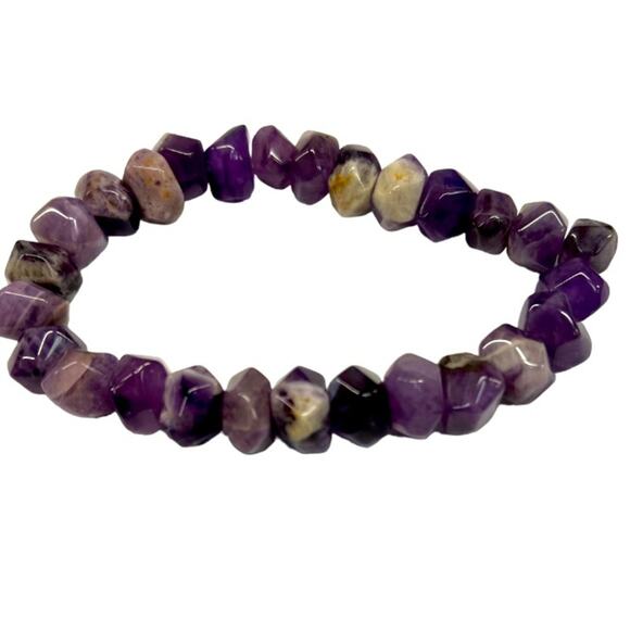 Amethyst Violet Purple Colored Womens Stretch Stone Bracelet - Picture 1 of 4